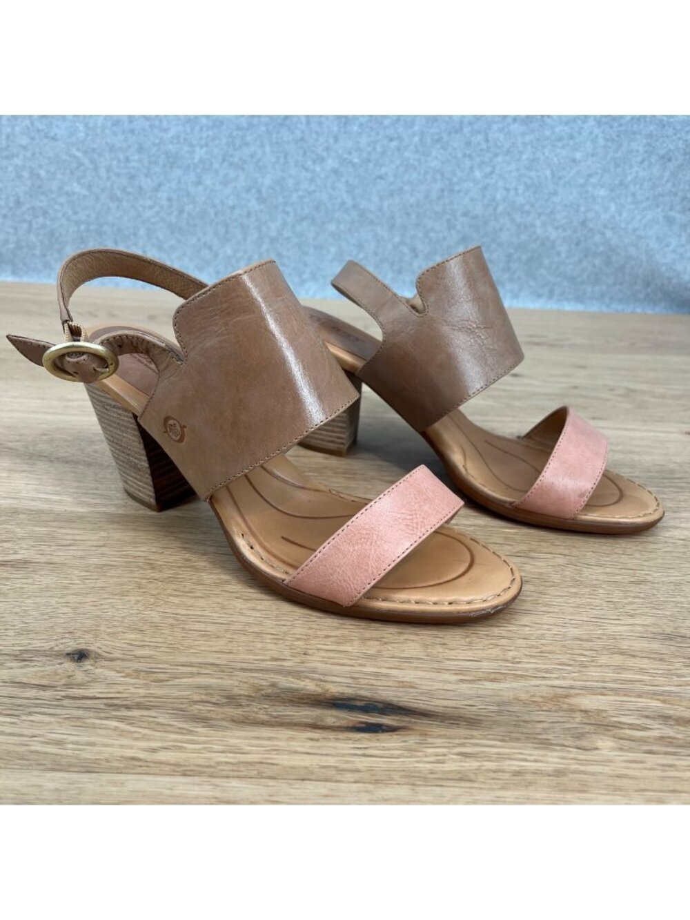 Born Womens Cindie Sandal Size 10 Block Heel Platform Tan Pink Leather Slingback